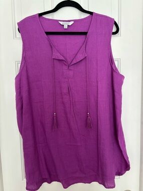Ellen Tracy Bright Purple Linen Top